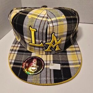 NWT LA Ball Cap Size M Yellow‎ plaid with sparkle threads. /0049